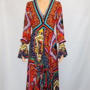 Free People Maxi Dress XS Asymmetrical Patchwork Paisley Boho Hippie Fairy Witch